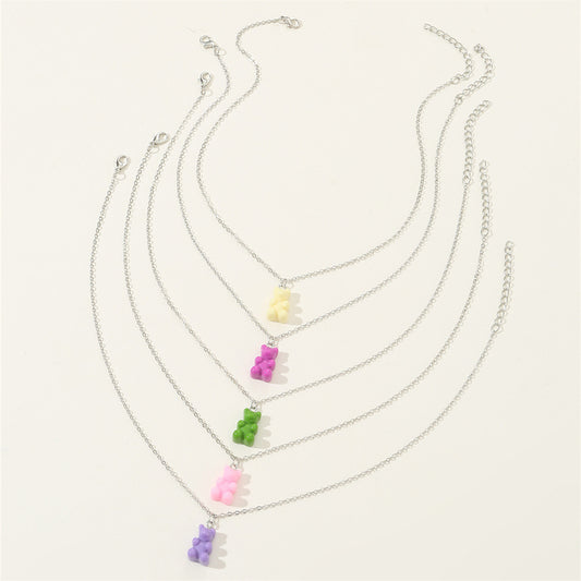 Bohemian Style Cute Bear-Shaped Resin Necklace for Kids with Snake Chain