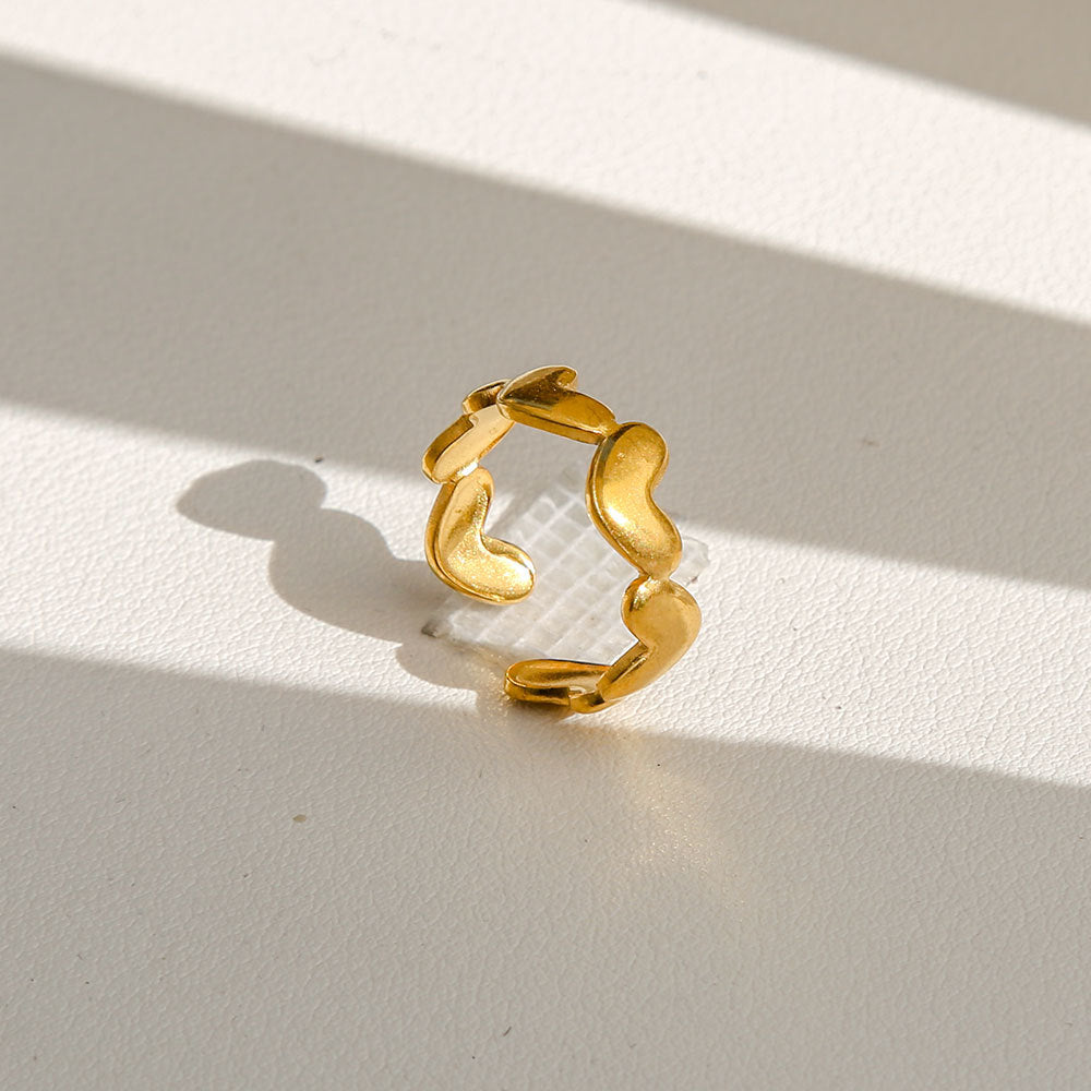 Anello di tendenza da donna in acciaio inossidabile geometrico placcato oro con perle e fiori stile Instagram