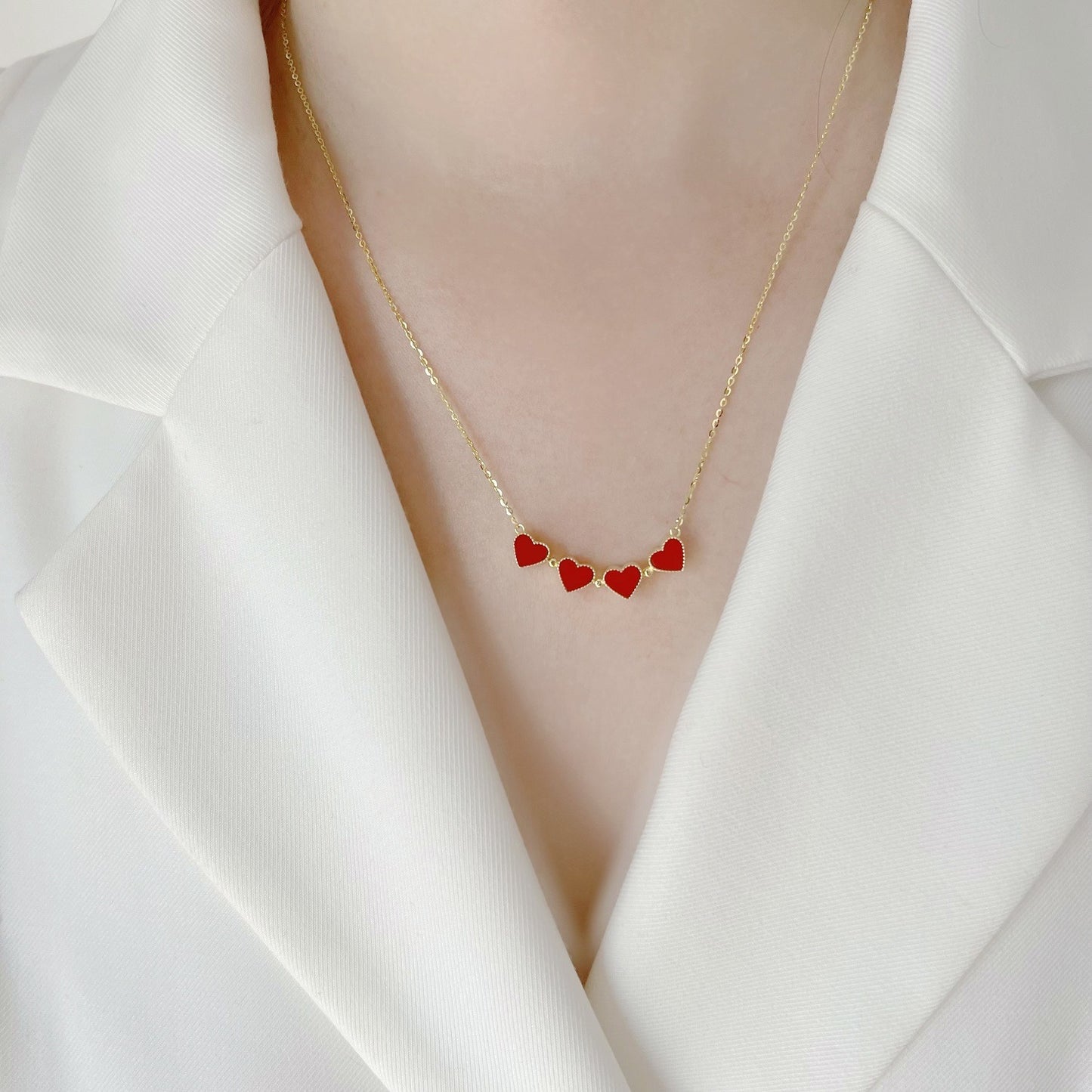 Minimalist Heart-Shaped Titanium Steel Pendant Necklace with Four-Leaf Clover Design, Double-Sided Wearable, Electroplated Finish, Delicate Clavicle Chain for Women