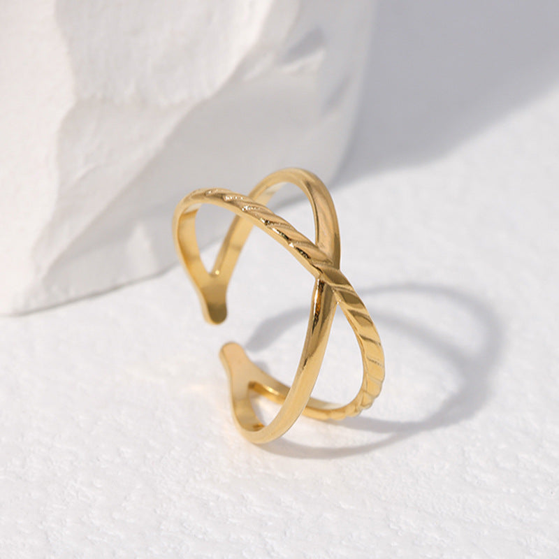 Minimalist Titanium Steel Leaf and Heart Shape Open Ring for Women with Plated Finish