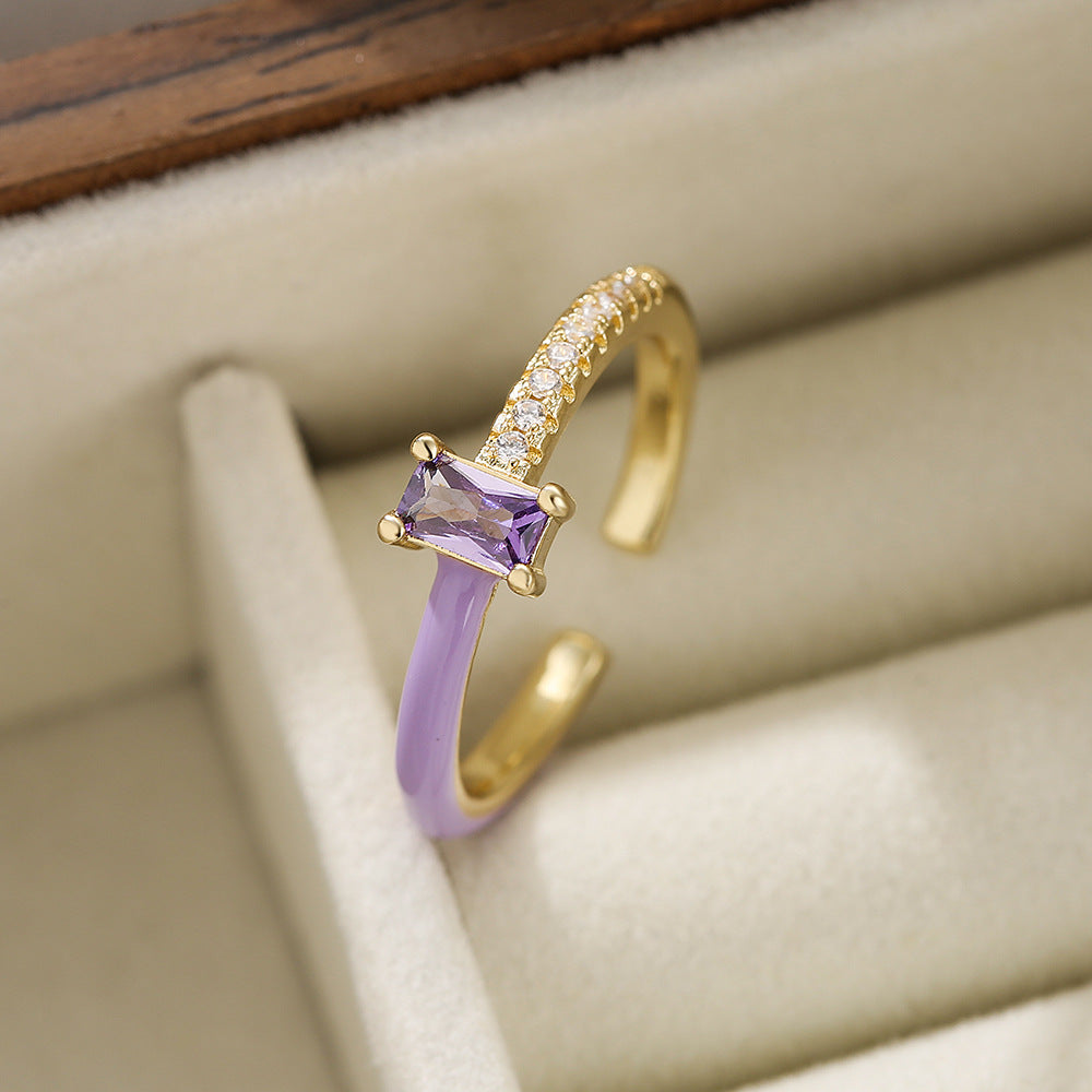 Anello geometrico minimalista in rame con placcatura in oro 18 carati e finitura smaltata da donna