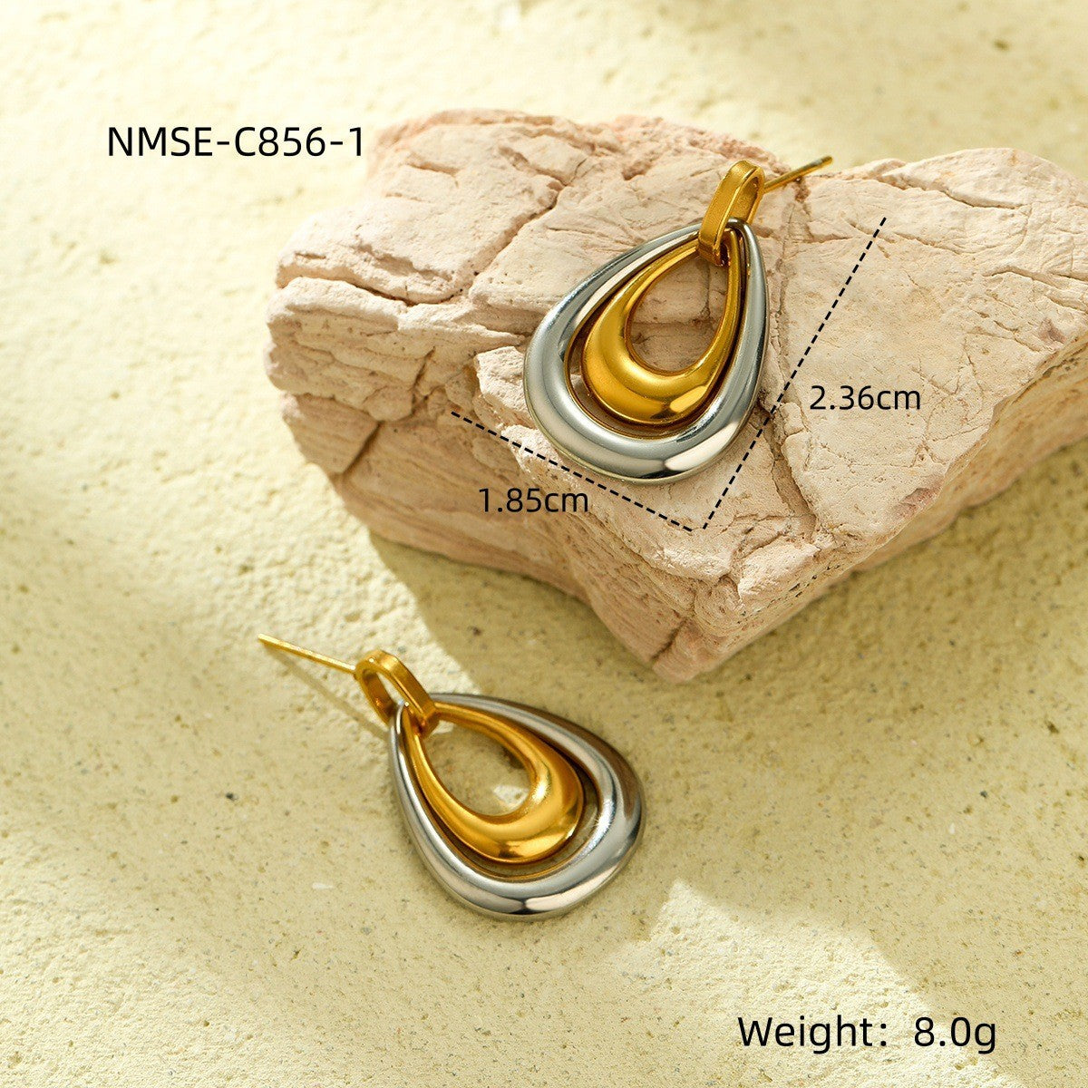 Orecchini a perno da donna in acciaio inossidabile placcato oro 18 carati con design geometrico minimalista a forma di C