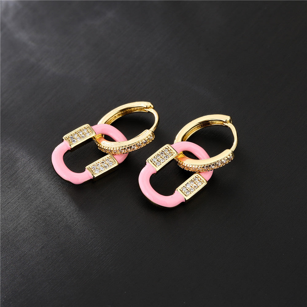 Vintage Minimalist Geometric Drip Oil Cubic Zirconia 18K Gold Plated Brass Earrings