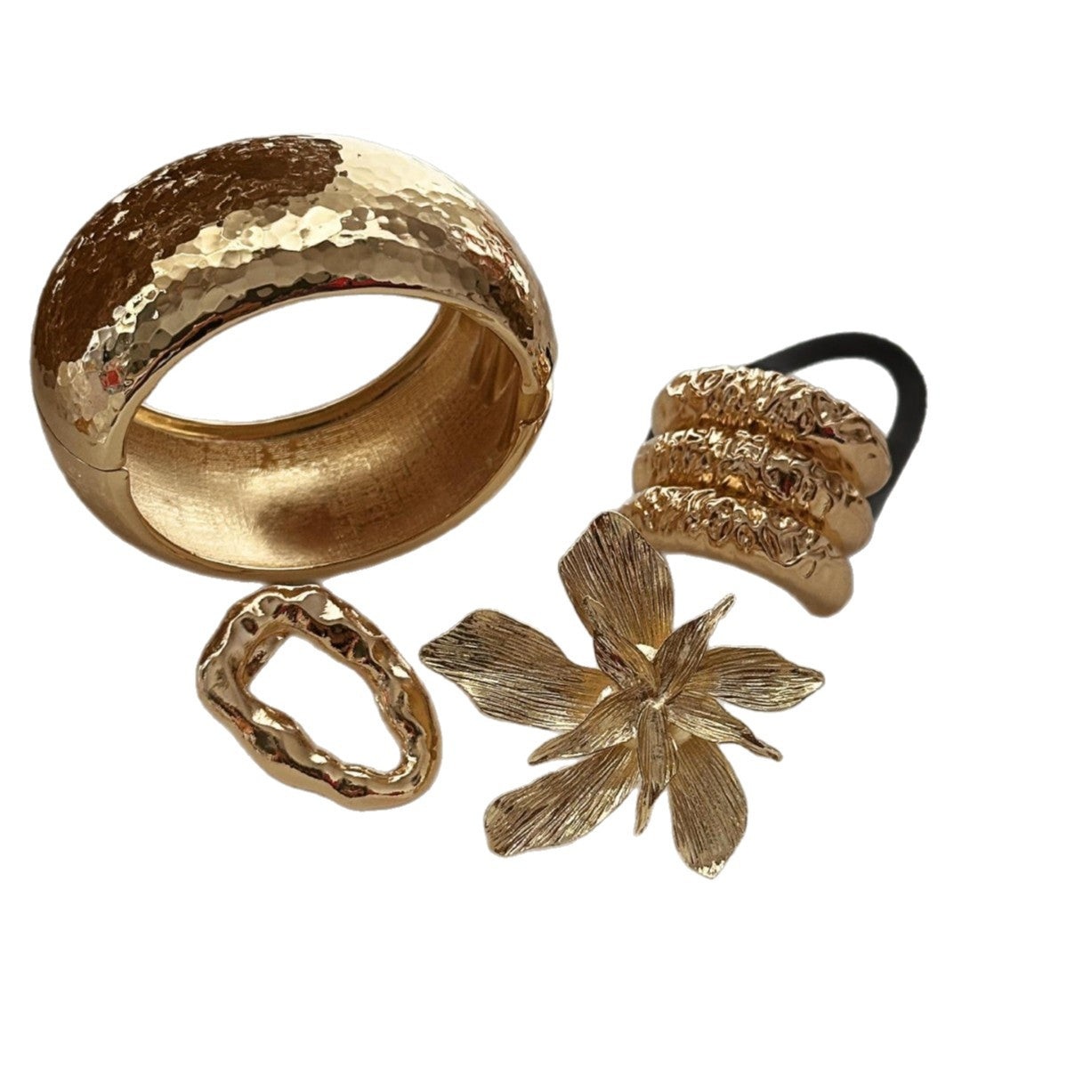 Fashion Minimalist Floral Plated Alloy Hammered Bracelet for Women