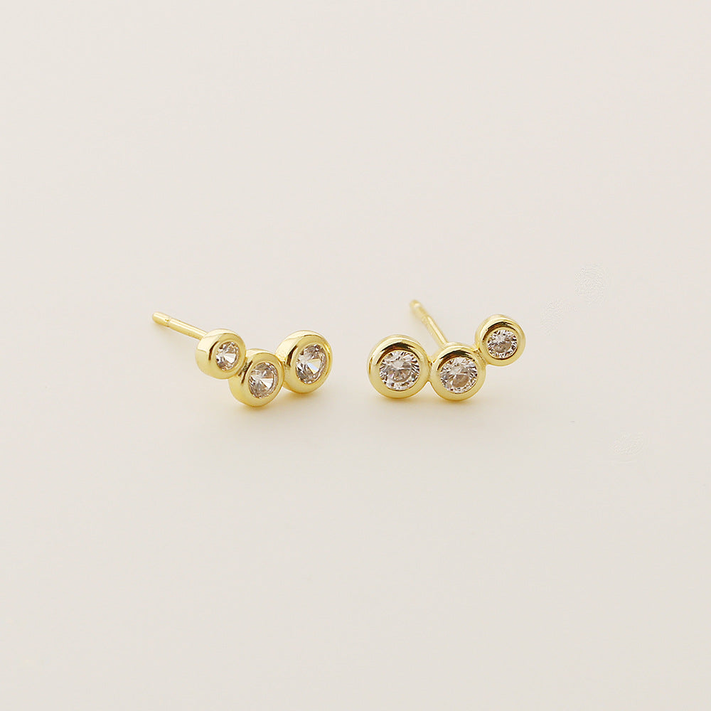 Orecchini a perno rotondi geometrici minimalisti in argento sterling 925 con intarsio in strass per donna