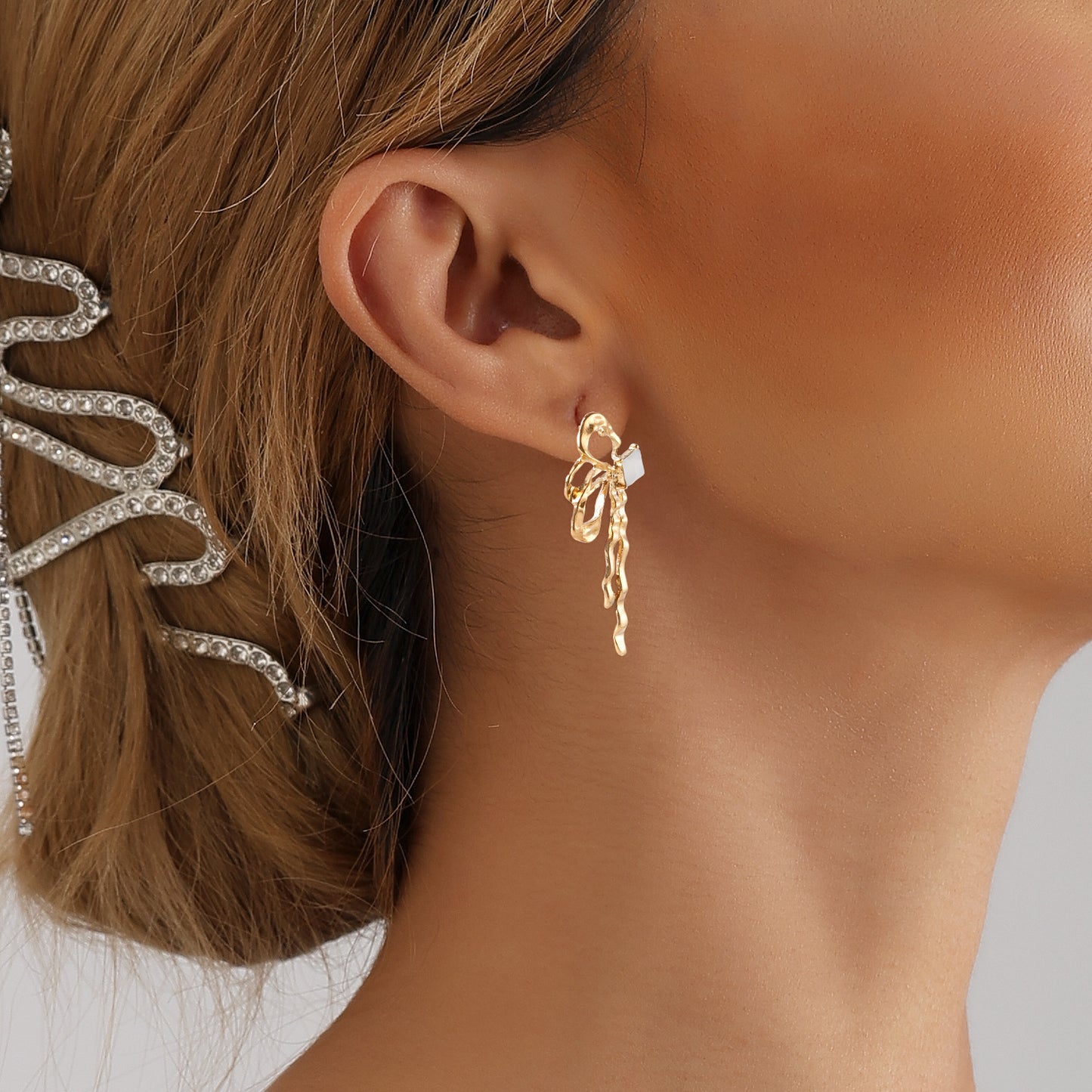 Sweet and Cool Style Bow-Shaped Hoop Earrings in Alloy with Electroplated Finish for Women
