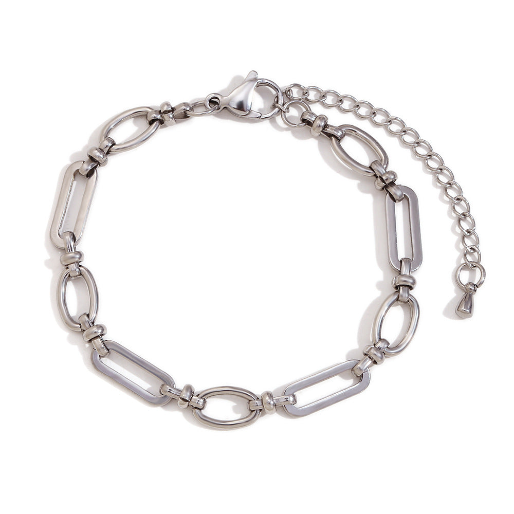 Minimalist Geometric Stainless Steel Plated 14K Gold Large O-Shape Link Bracelet for Women