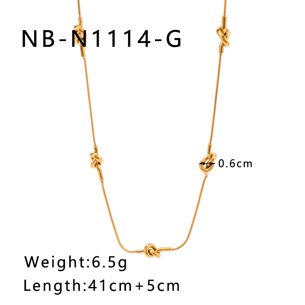 Asymmetrical Geometric Knot Stainless Steel Necklace with 18K Gold Plating for Women