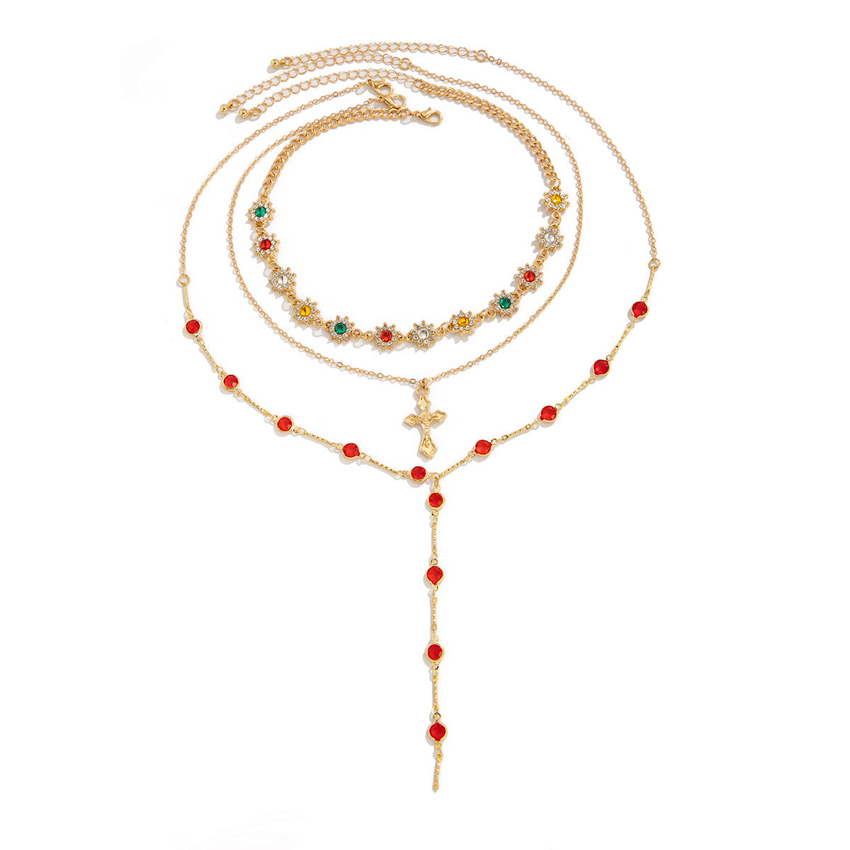 Minimalist Cross Pendant Necklace in Zinc Alloy with Rhinestone Inlay and Plated Finish for Women