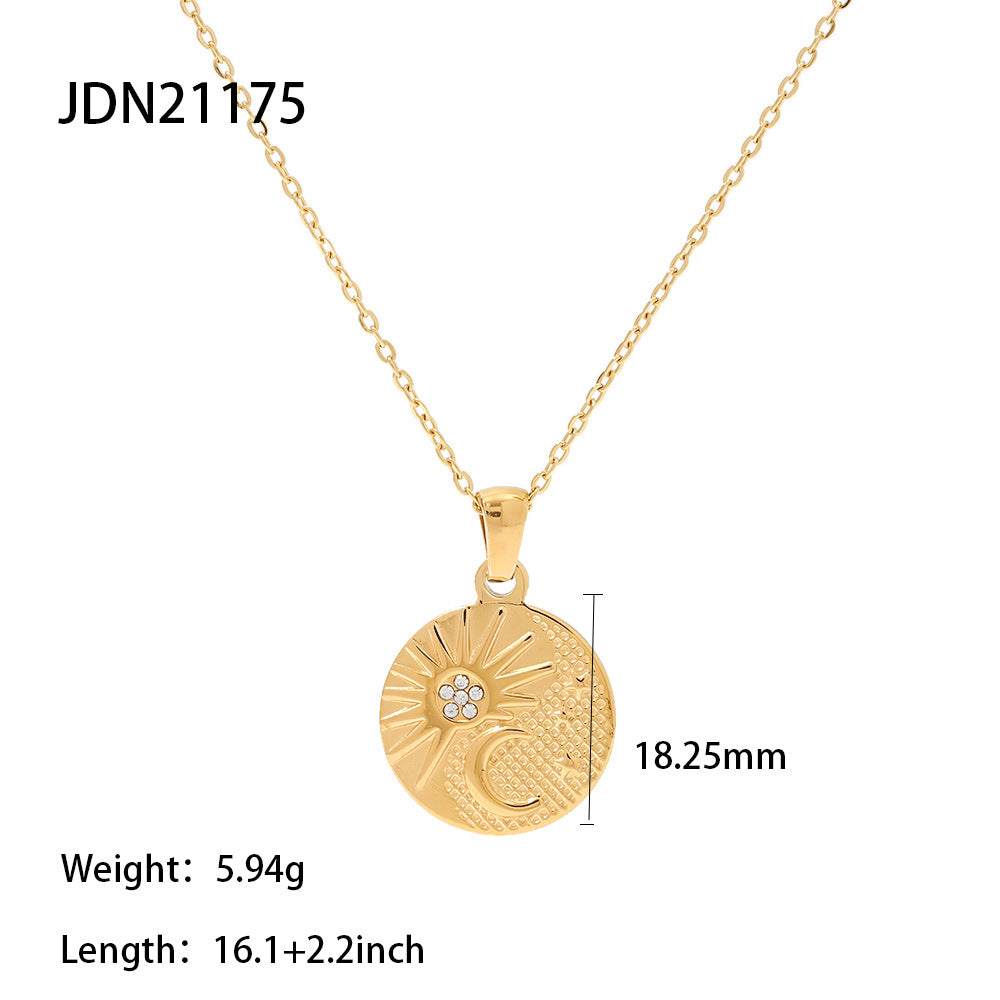 Minimalist Geometric Coin Pendant Necklace for Women Stainless Steel with Plated Finish Versatile Retro-Inspired Sweater Chain