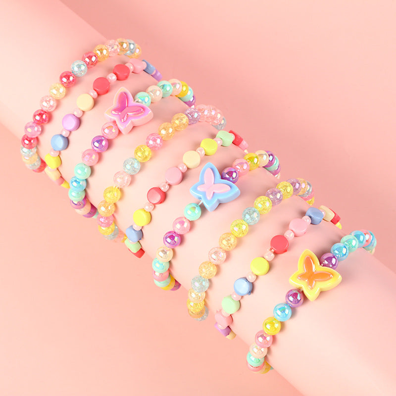 Sweet Pastel Butterfly Acrylic Bracelet for Girls, Cute Princess-Style Children's Hand Jewelry with Animal Shape Design