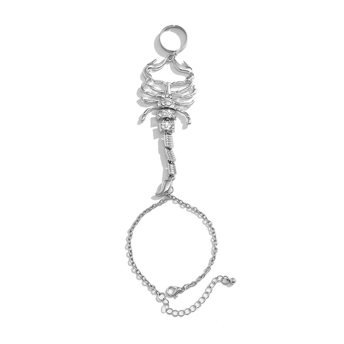 Bracciale da dito a catena in lega a forma di scorpione, stile minimalista e audace, per donna, con finitura galvanizzata
