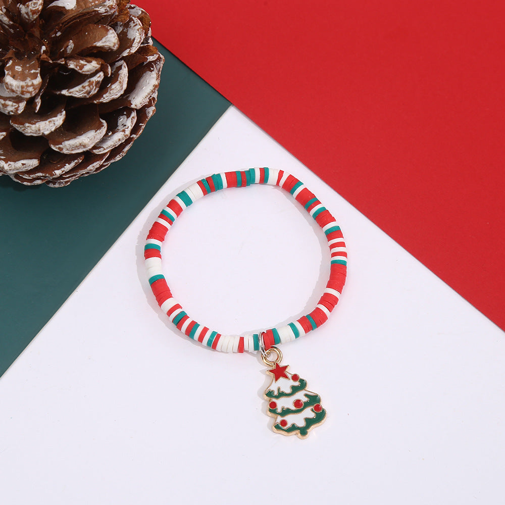 Casual Geometric Resin Beaded Bracelet with Christmas Charms for Unisex