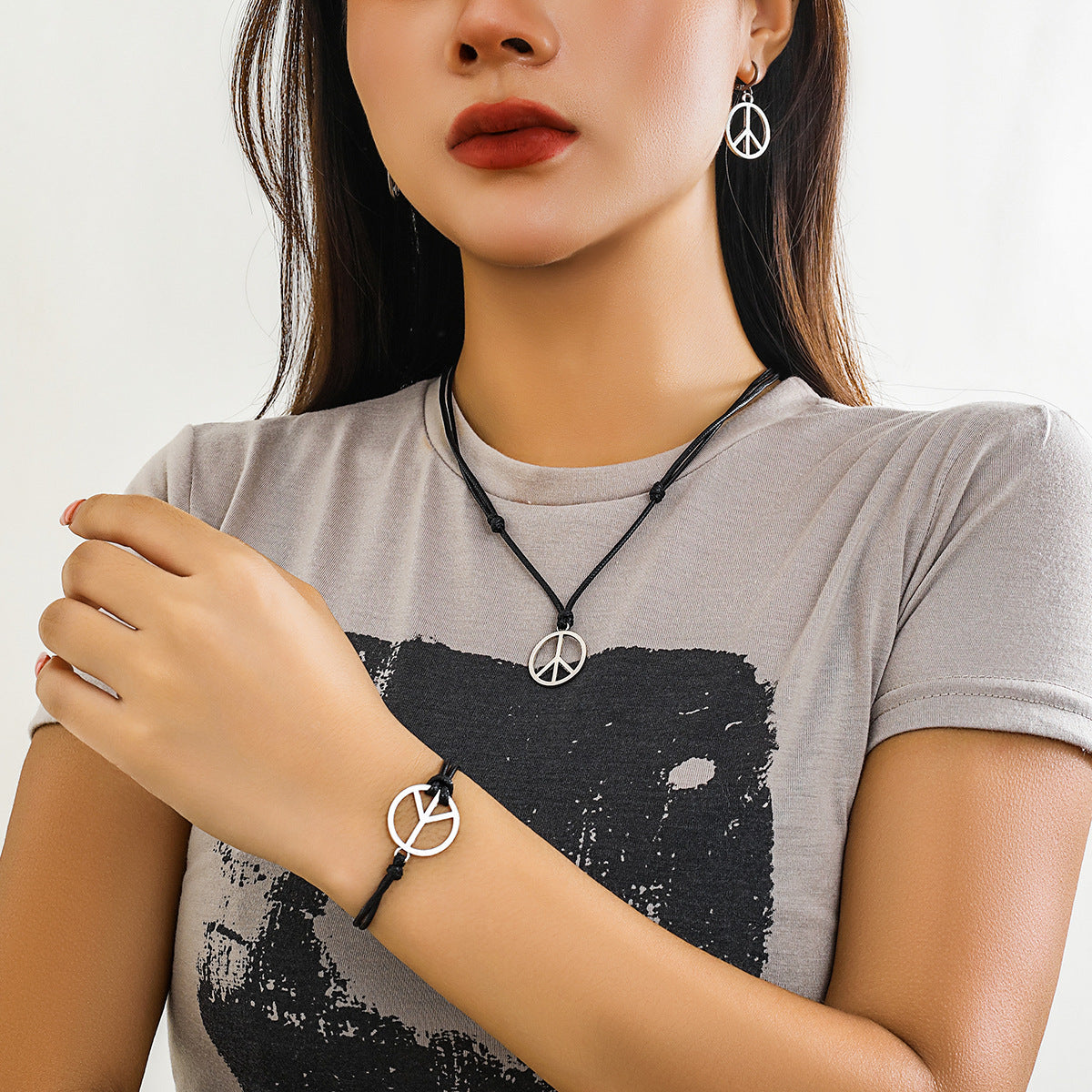 Plated Alloy Star Geometric Pendant Curb Chain Necklace Set for Women