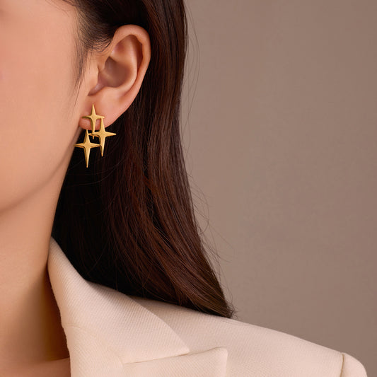 Vintage Stainless Steel Star-Shaped Earrings with Gold Plating for Women