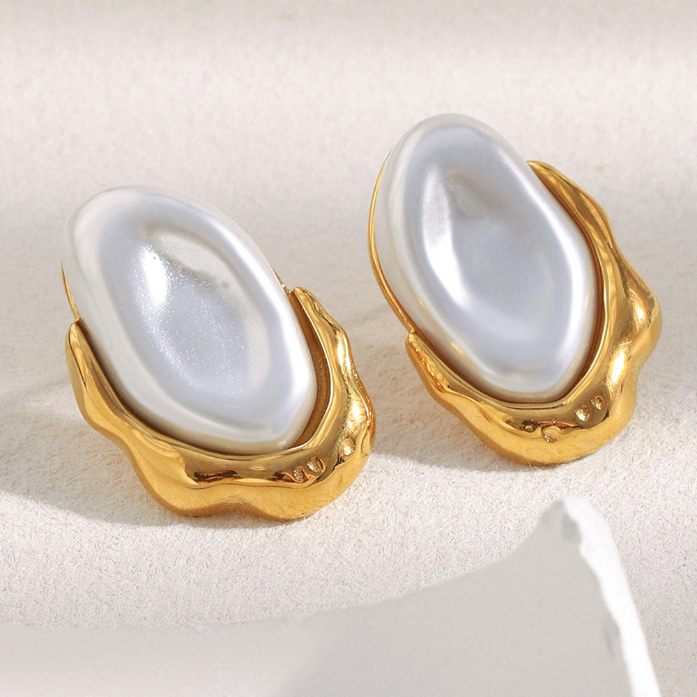 Elegantes pendientes de acero inoxidable estilo barroco con baño de oro de 18 quilates y perlas sintéticas para mujer