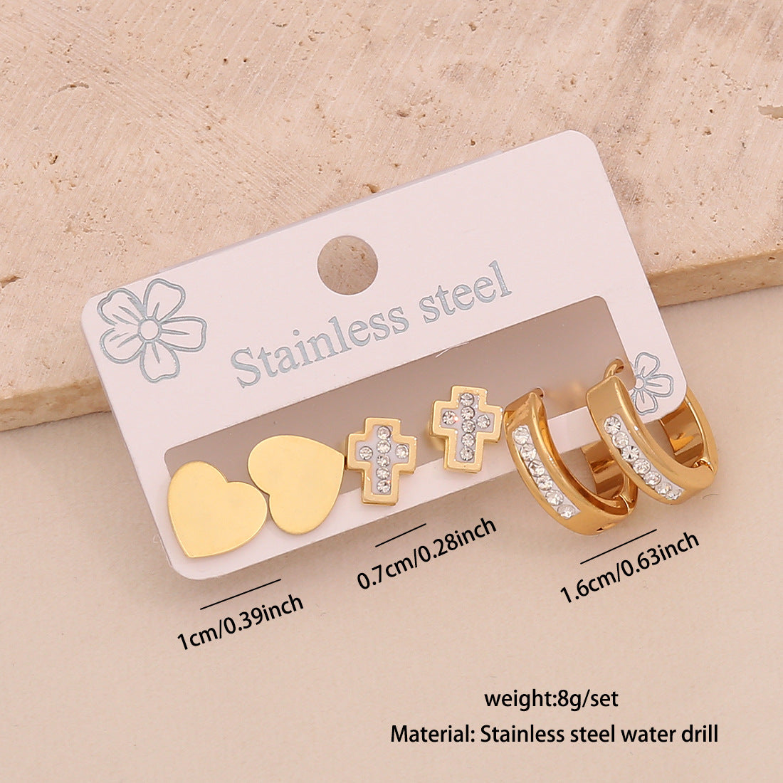 Orecchini a perno da donna a forma di cuore, stella, luna in acciaio inossidabile alla moda con intarsio completo di strass
