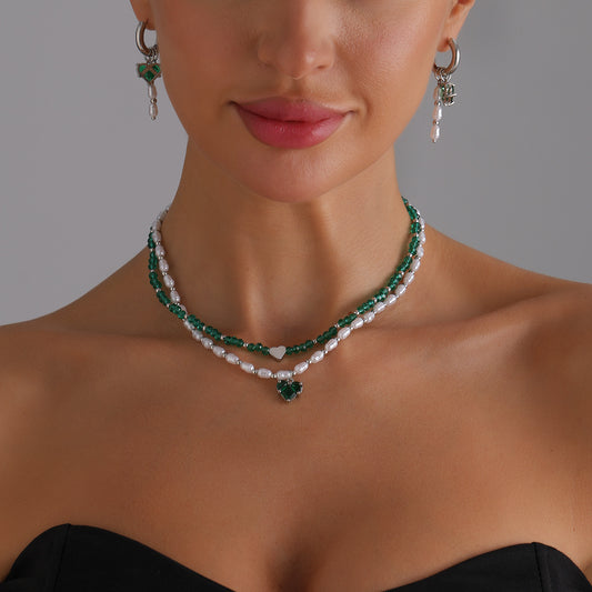 Elegant Heart-Shaped Geometric Alloy Necklace with Rhinestone Accents, Plated Finish, Delicate Clavicle Chain for Women