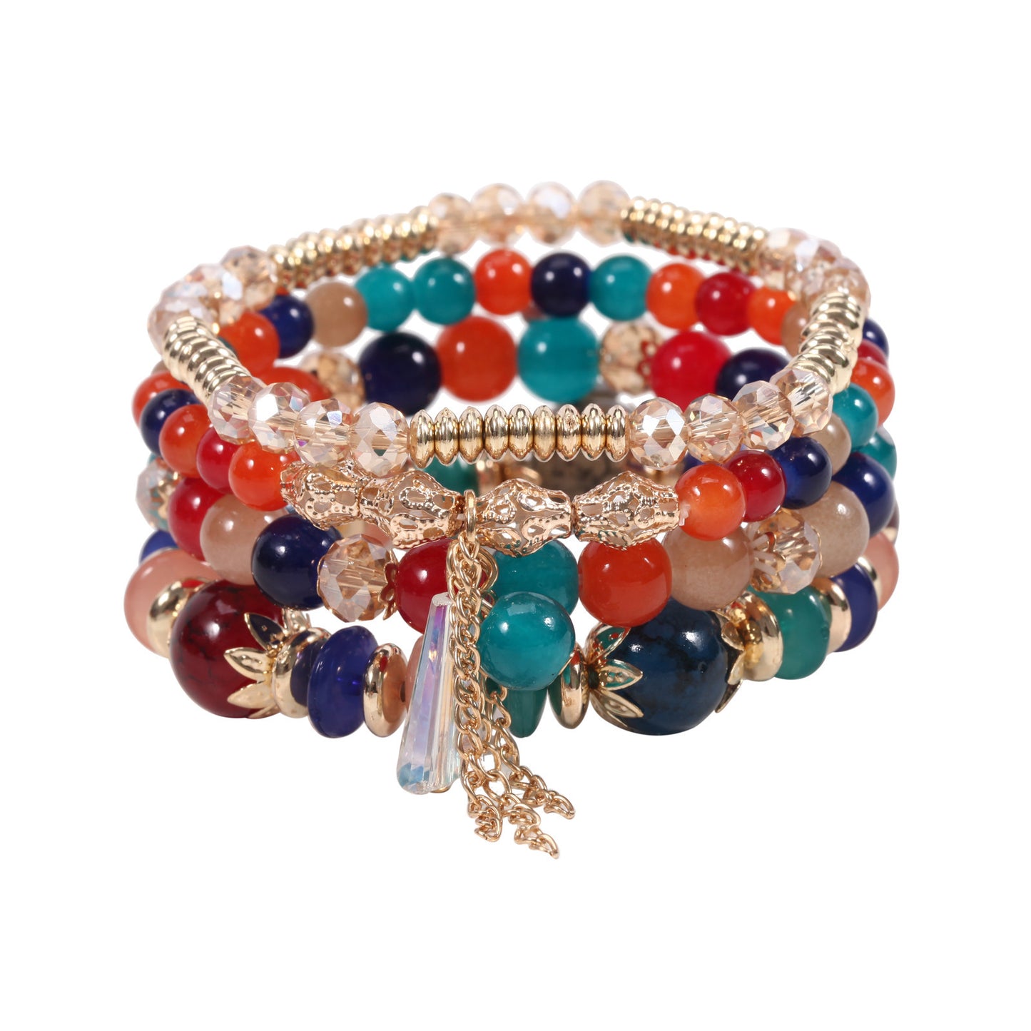 Bohemian Plated Agate Crystal Floral Bracelet Set Unisex