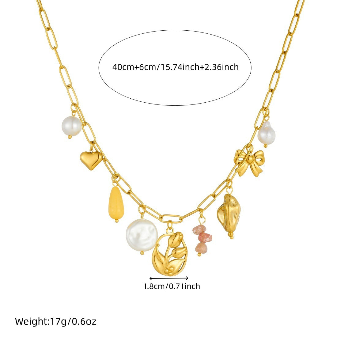 Sweet Gold Plated Stainless Steel Floral Bow Pendant Necklace with Curb Chain