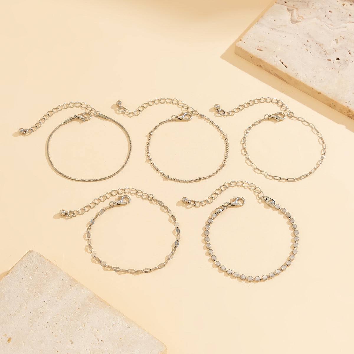 Hip-hop Minimalist Geometric Round Gold Plated Alloy Bracelet Set for Women