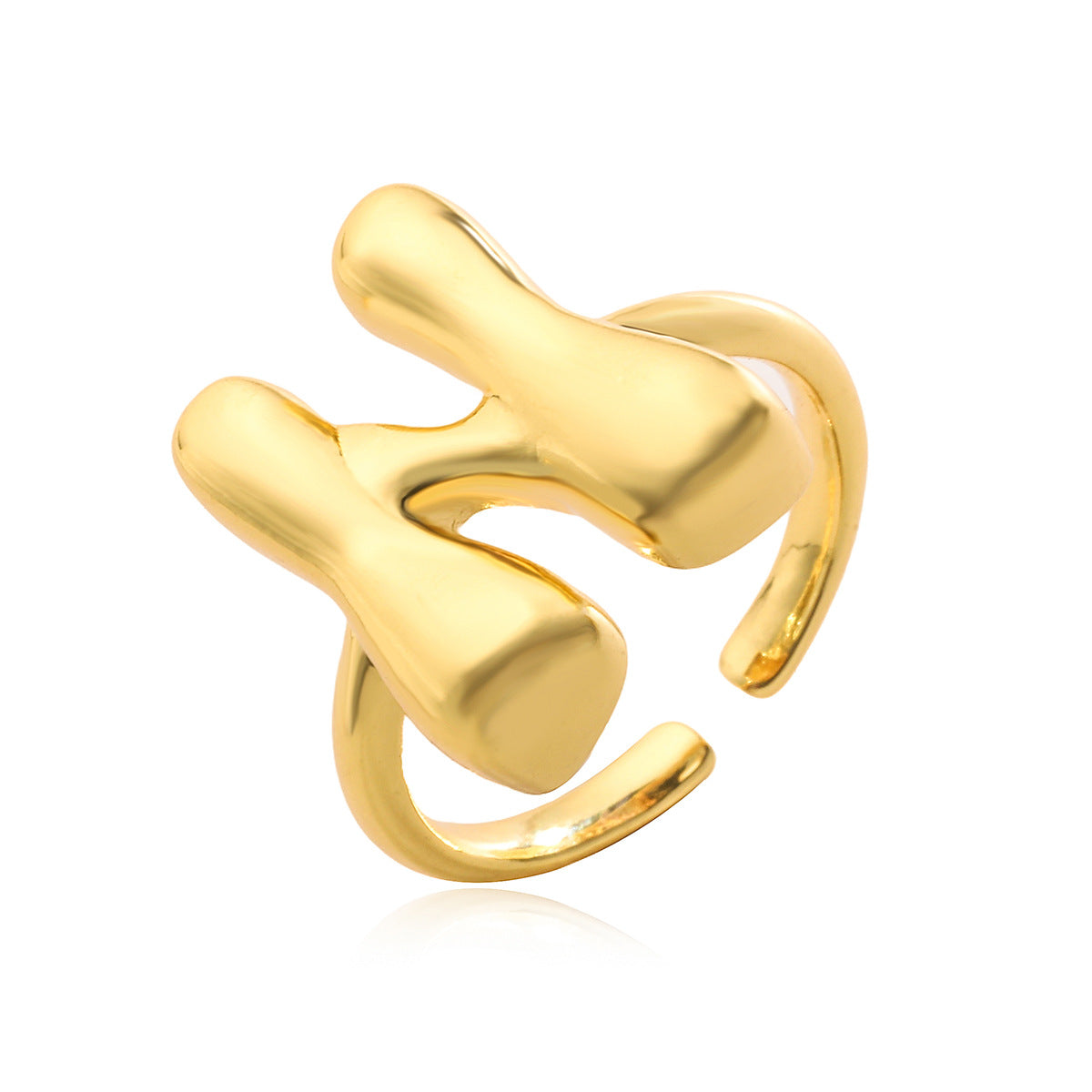 Anello da donna minimalista a lettera geometrica in rame placcato oro 18 carati con fascia aperta regolabile