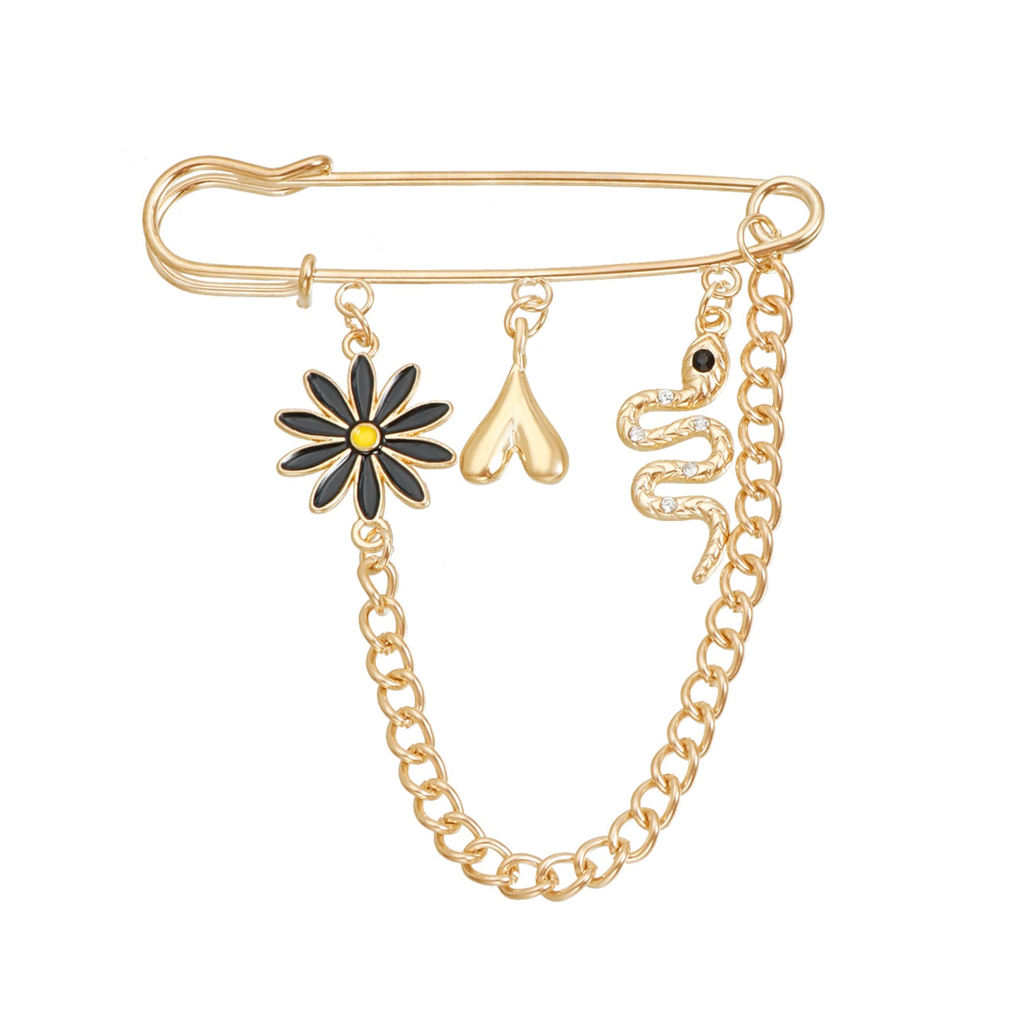 Broche de aleación en forma de corazón con diseño floral vintage y motivo de serpiente para mujer, accesorio de moda electrochapado