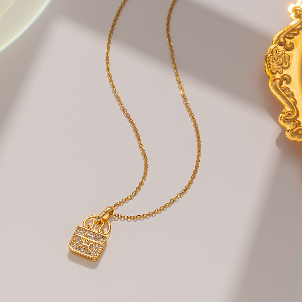 Natural and Fresh Sweet Minimalist H-Shaped Pendant Necklace in Titanium Steel with Full Rhinestone Inlay, Waterproof Clavicle Chain for Women