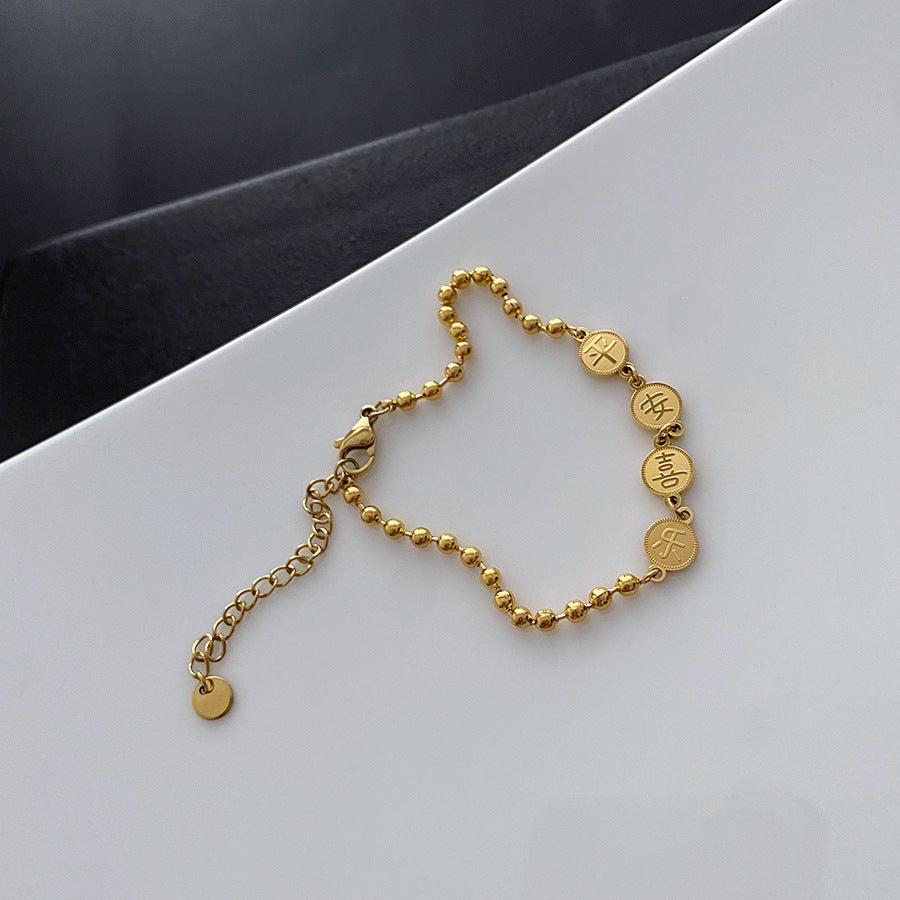 Minimalist Geometric Titanium Steel Bracelet for Women with Plating Finish, Lucky Charm Design Inspired by Chinese Aesthetic