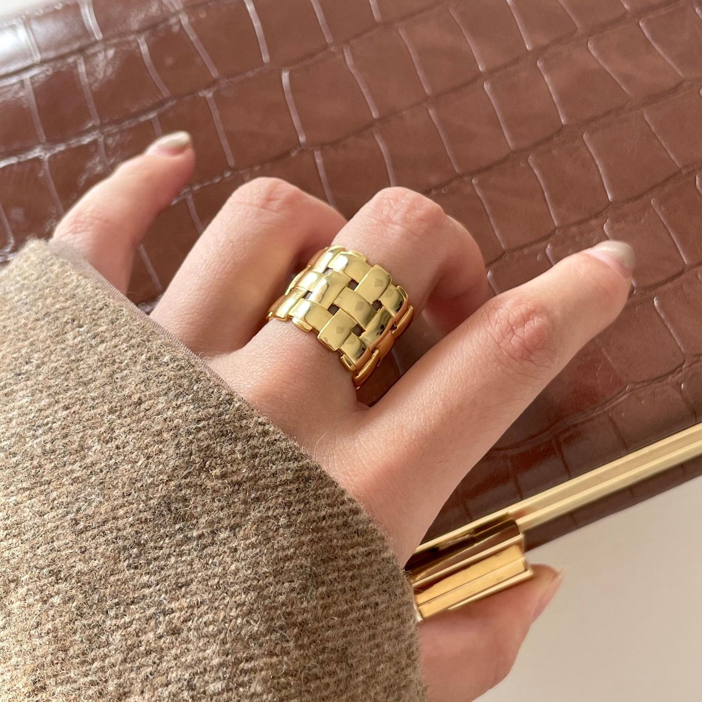 Sweet Minimalist 925 Sterling Silver Geometric Open Ring with Abstract Inlay Design for Women
