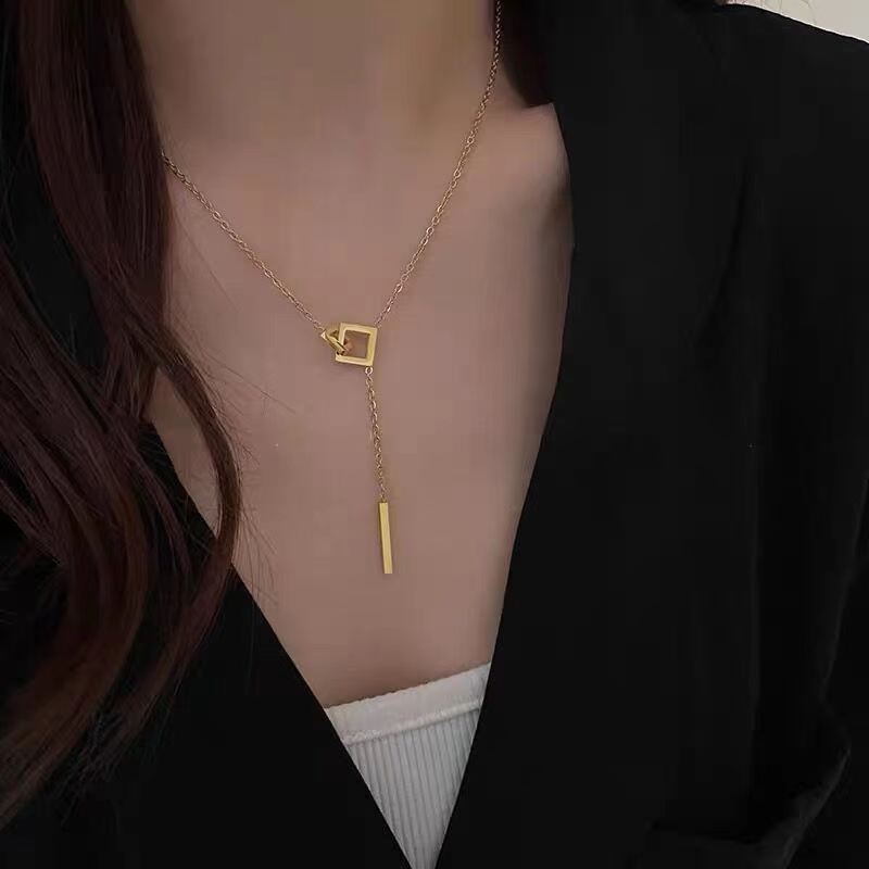Minimalist Geometric Titanium Steel Pendant Necklace with Plated Finish O-Chain for Women