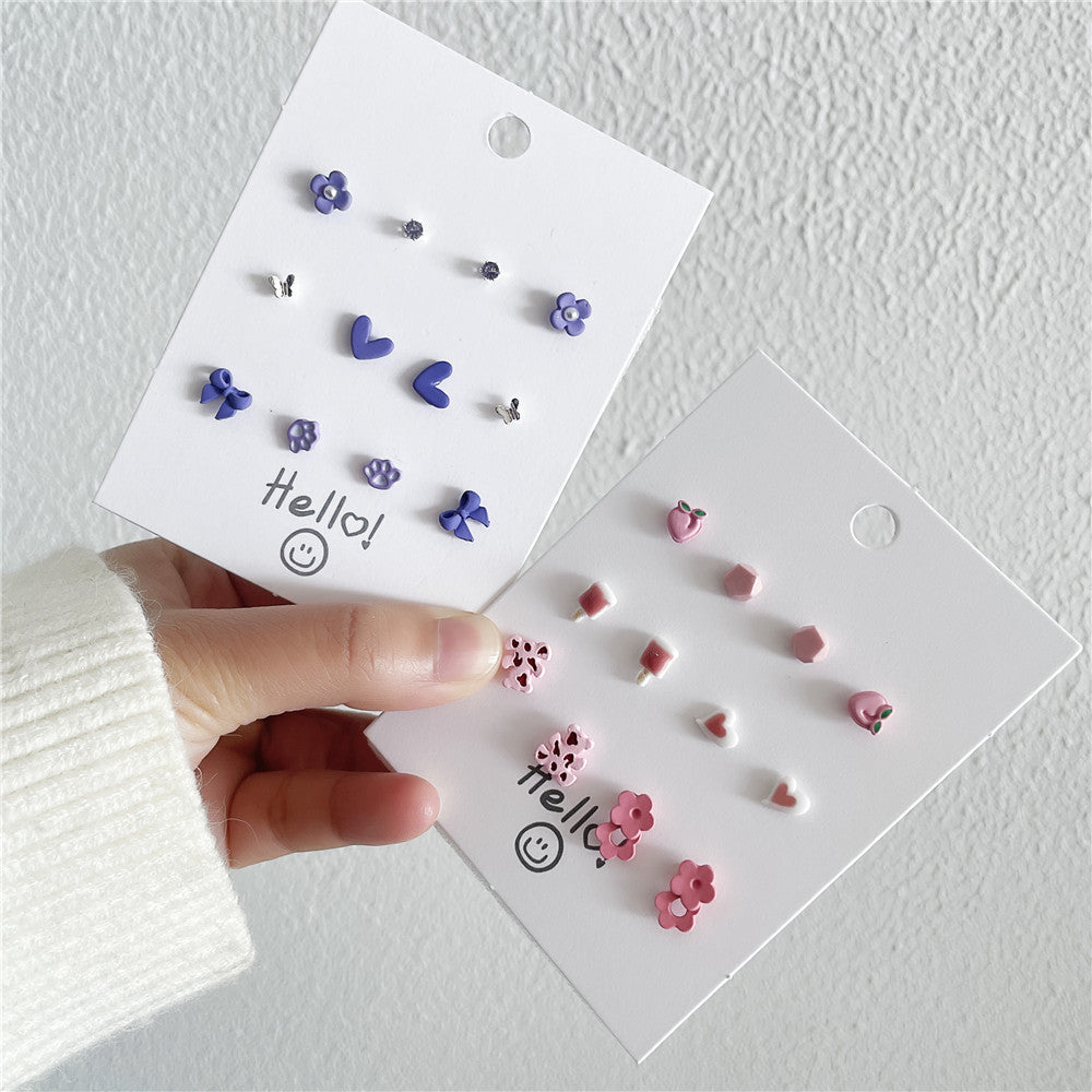 Cute Minimalist Heart Dog Paw Drip Oil Glass Earrings with 925 Sterling Silver Posts