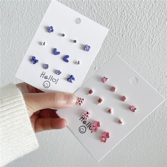 Cute Minimalist Heart Dog Paw Drip Oil Glass Earrings with 925 Sterling Silver Posts