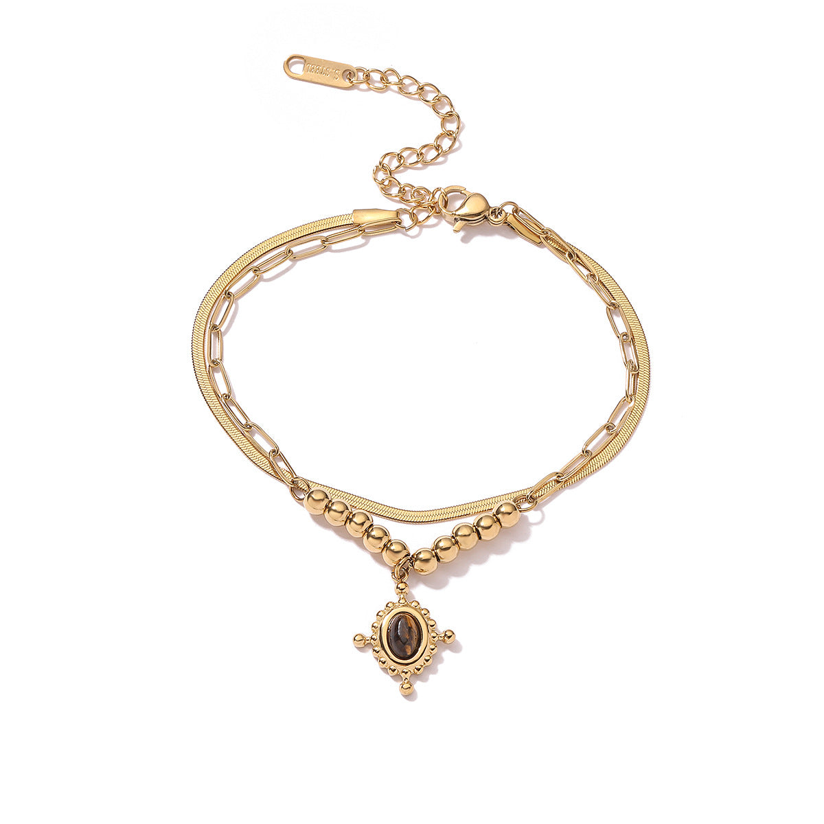 Bracciale da donna in acciaio inossidabile geometrico stile vintage con finitura placcata, design a doppio strato impilabile