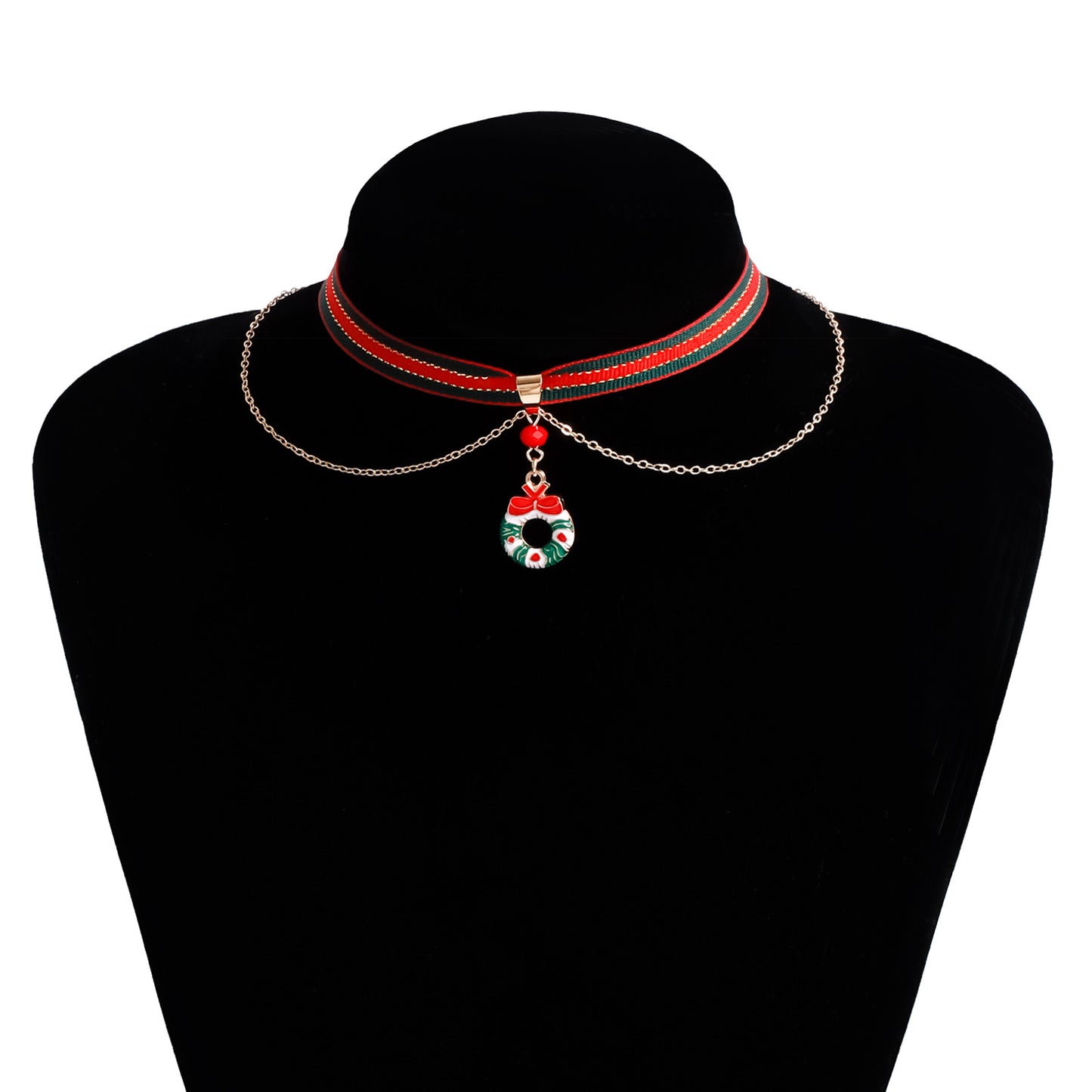 Christmas Santa Pendant Necklace with Enamel Detail on Metal Chain for Women, Geometric Style Fashion Choker
