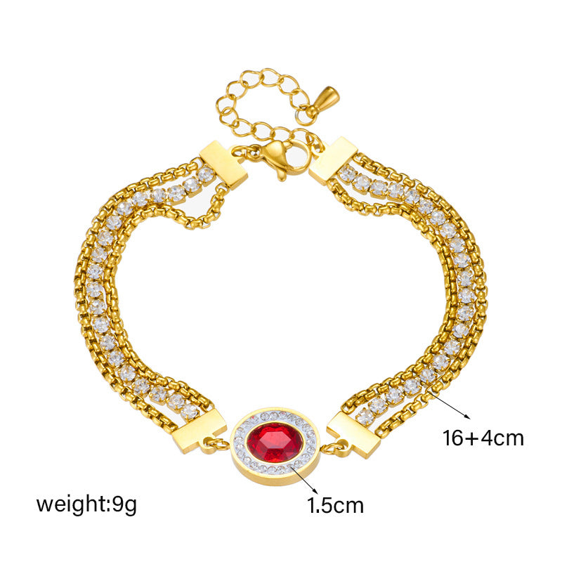 Vintage-Style Butterfly-Shaped Stainless Steel Bracelet with Rhinestone Inlay and Multi-Layer Chain Design for Women