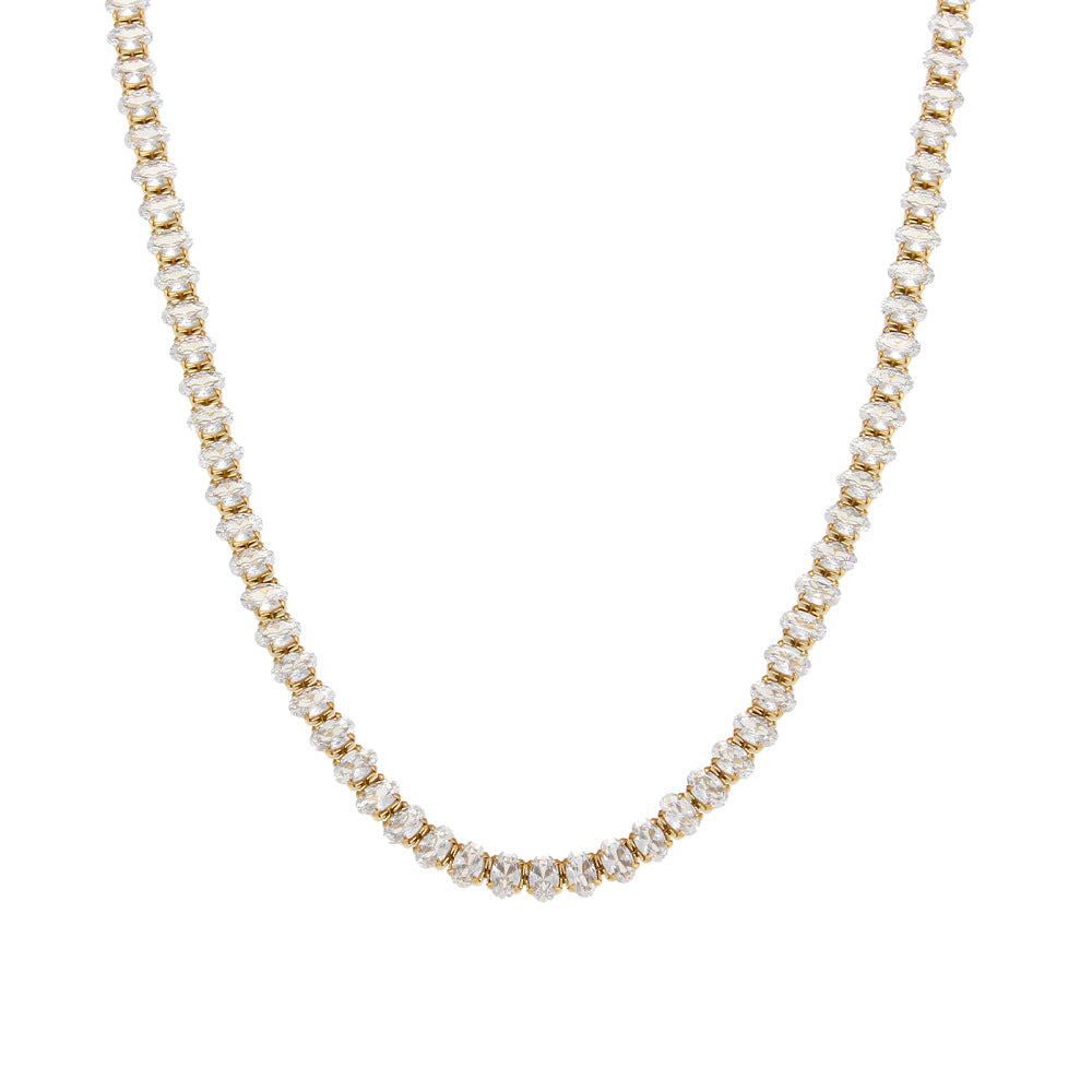 Fashionable Geometric Stainless Steel Plated Diamond-Cut Zirconia Clavicle Necklace for Women