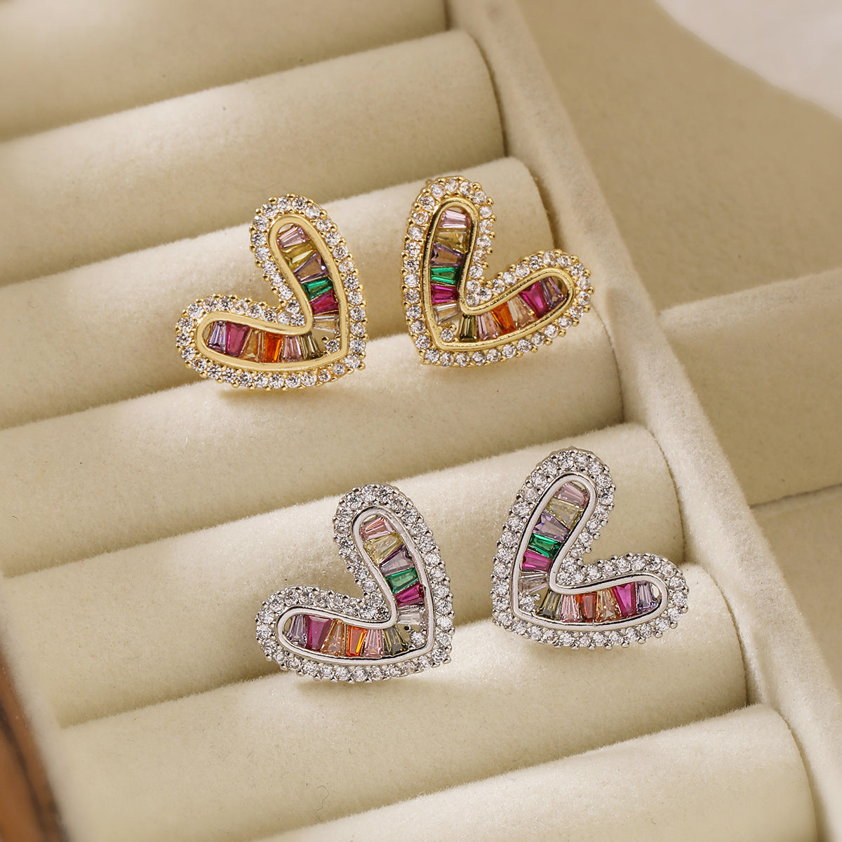 Fashion Minimalist Heart-Shaped Copper Earrings with 18K Gold Plating and Zircon Accents for Women