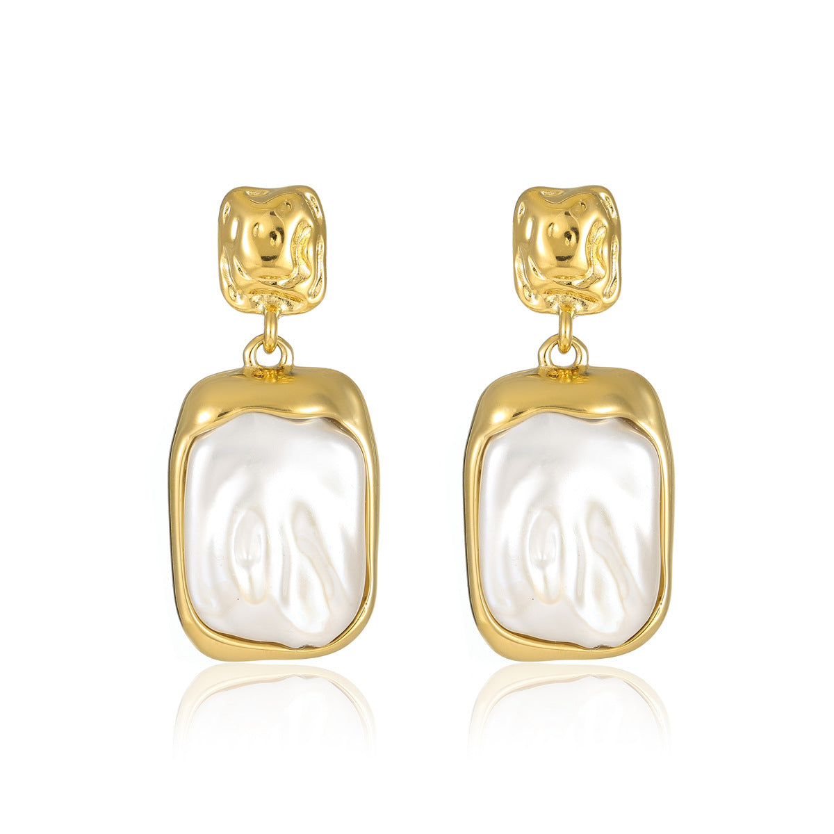 Pendientes de perlas geométricas de inspiración barroca en acero inoxidable con baño de oro para mujer