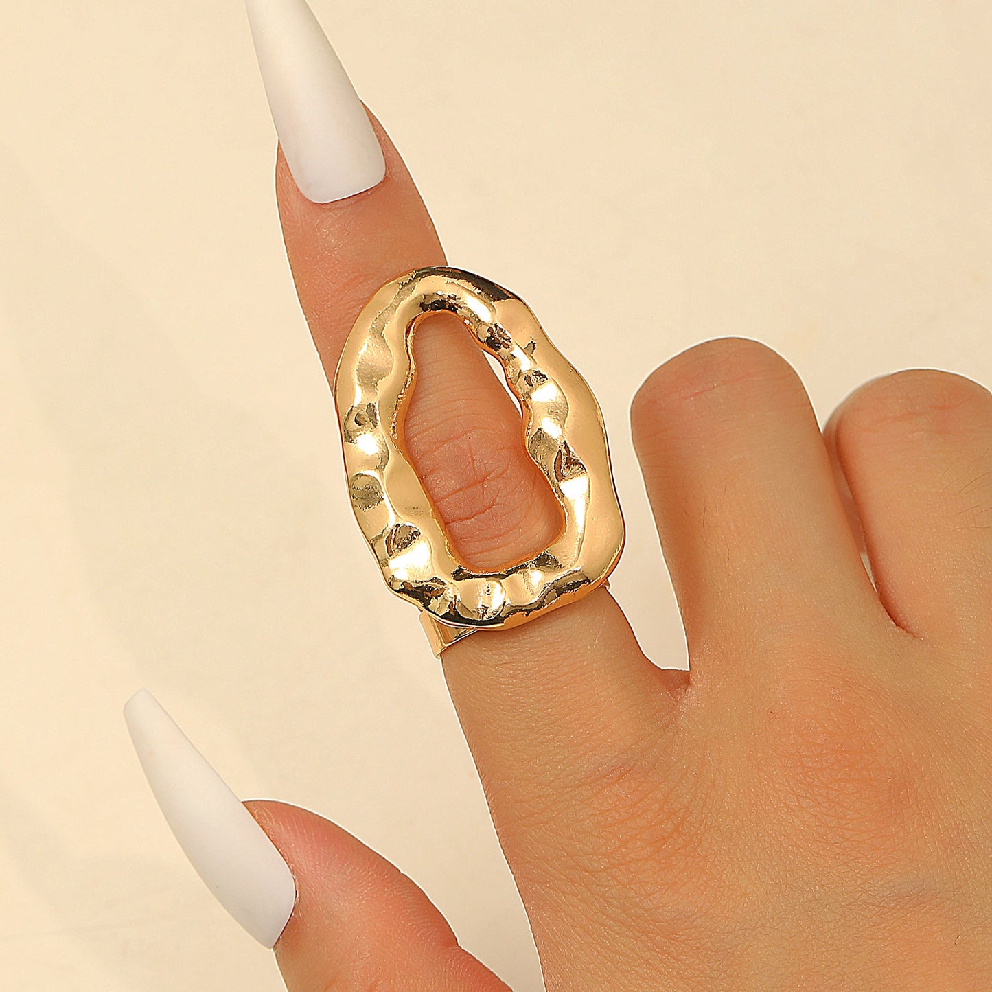 Anello Aperto da Donna a Goccia d'Olio Placcato in Lega con Motivo Floreale Geometrico Esagerato