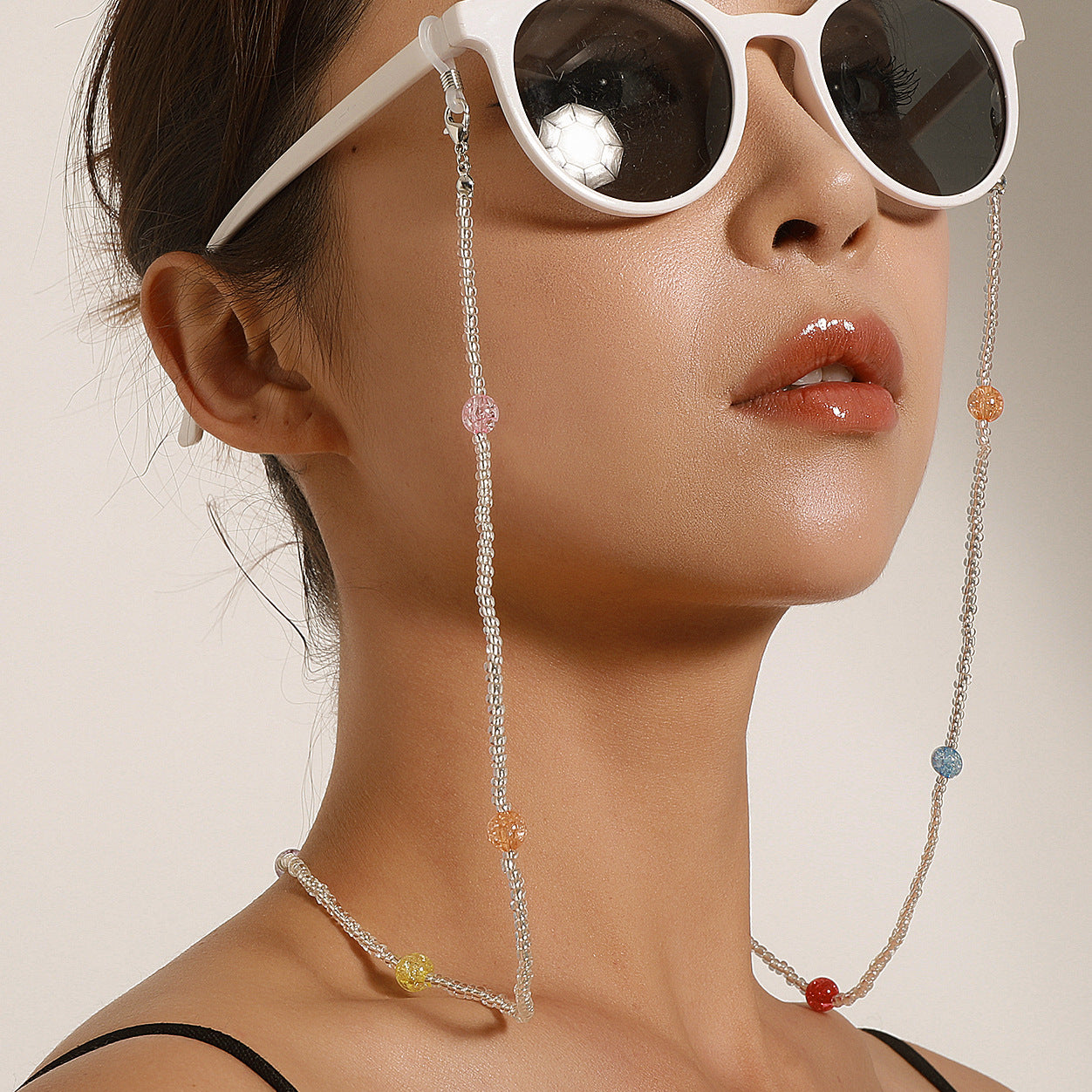 Fashion Colorful Round Glass Bead Handmade Eyewear Chain for Women