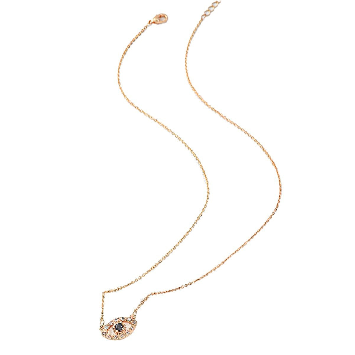 Collar minimalista de moda para mujer con dije de ojo turco de aleación e incrustaciones de circonita en cadena estándar