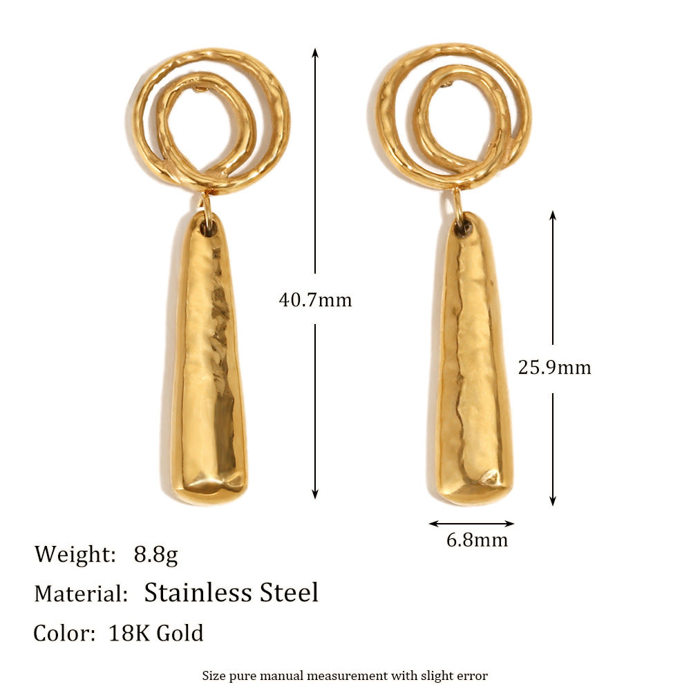 Fashionable Vintage Geometric Stainless Steel 18K Gold Plated Spiral Bar Earrings for Women
