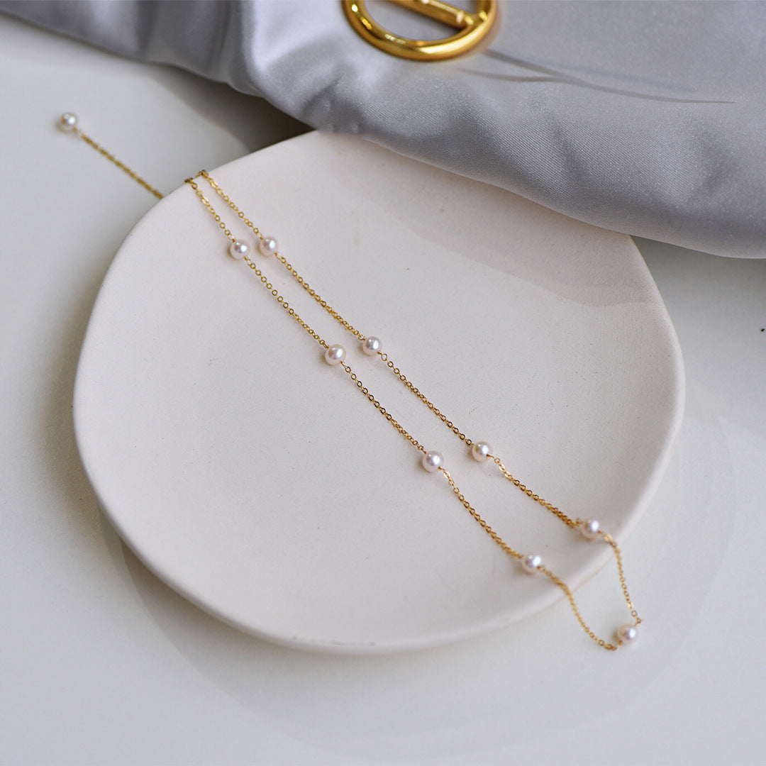 Minimalist Starry Sky Pearl Pendant Necklace for Women Titanium Steel Plated Clavicle Chain with Animal Shape Design