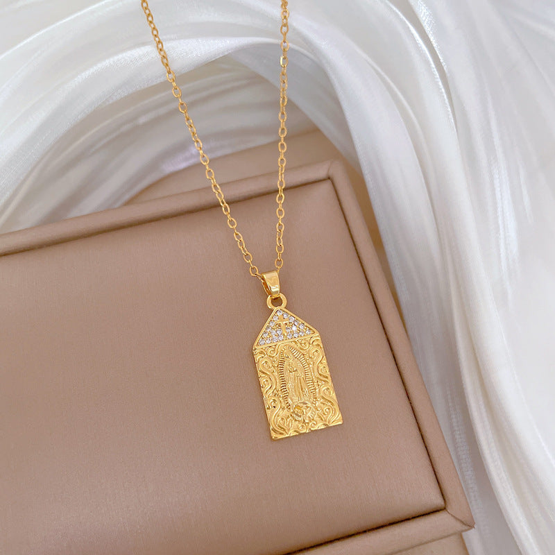 Collana con ciondolo geometrico minimalista per donna e uomo in acciaio inossidabile con catena a medaglione, dettagli in zircone e motivo lunare