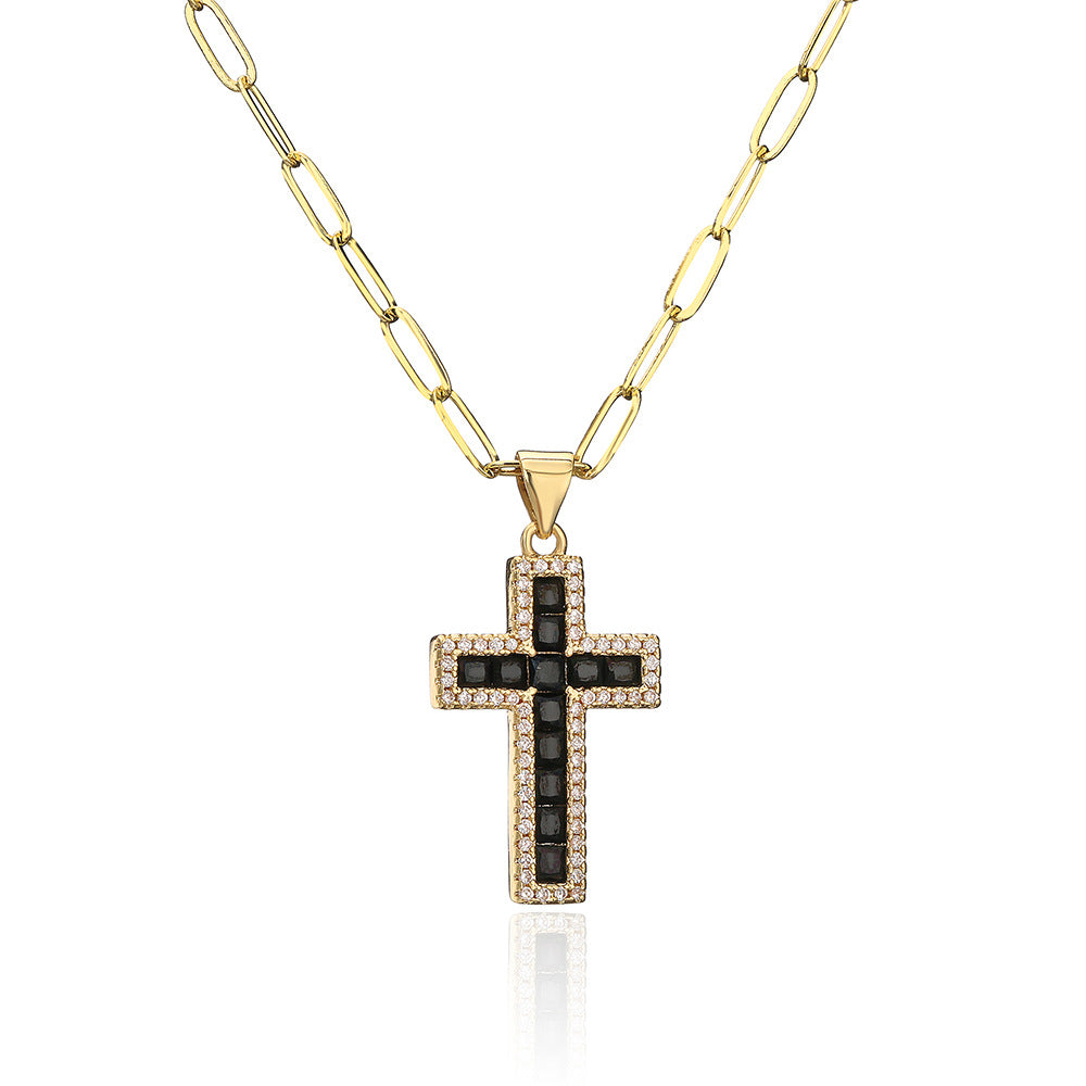 Minimalist Geometric Pendant Necklace for Women with Copper Base Plated in 18K Gold and Zircon Inlay