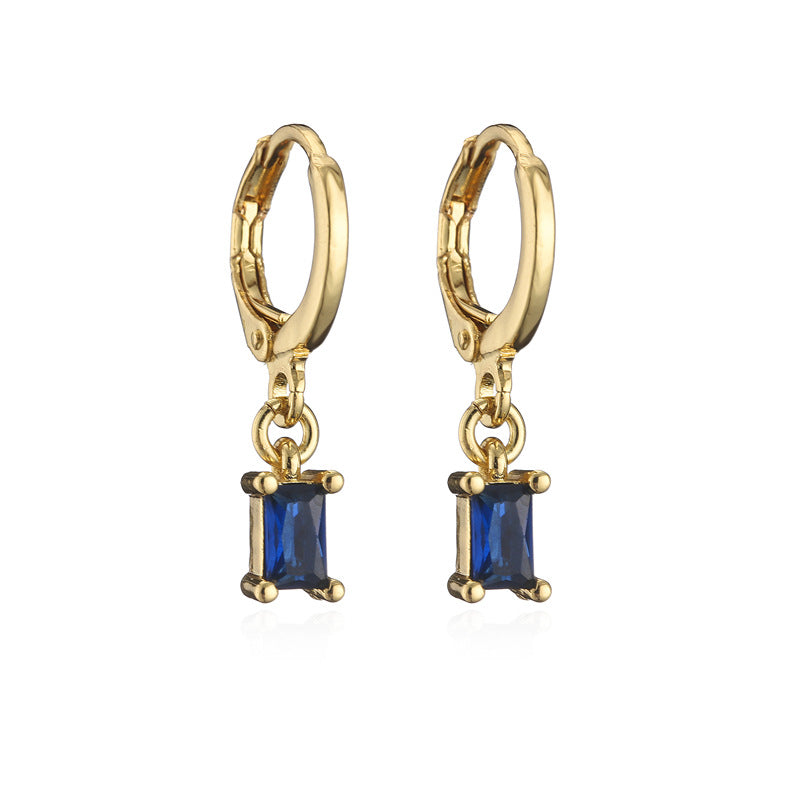 Minimalist Geometric Rectangle Zircon Pendant Earrings in Copper with Ear Hook Closure