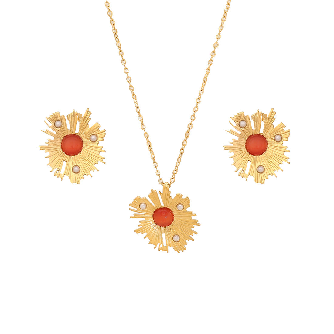 Conjunto de collar con colgante irregular geométrico con dije de flor de acero inoxidable y detalle de borla para mujer