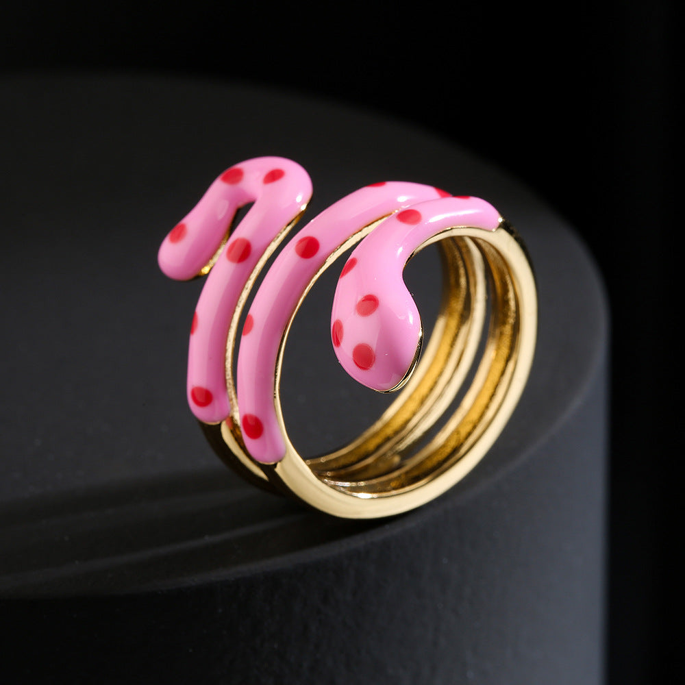 Anello geometrico da donna a forma di serpente, minimalista, in rame placcato oro 18K con smalto colorato
