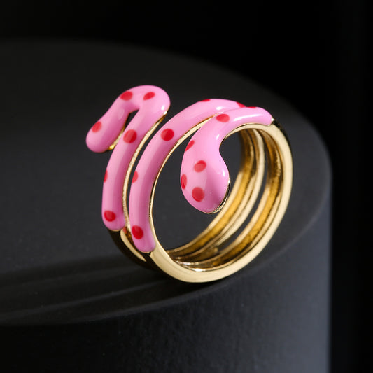 Minimalist Snake-Shaped Geometric Ring for Women in Copper with 18K Gold Plating and Enamel Coloring